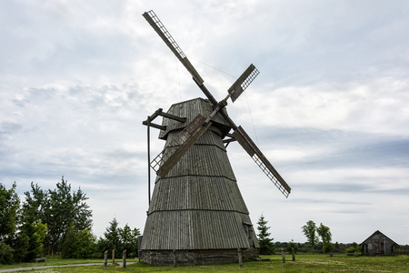 Rural life and rural architecture. Windmill for grinding grain into flourの写真素材