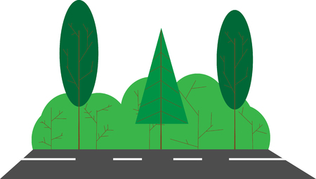 Summer landscape, road with trees and bushes. Flat imageのイラスト素材