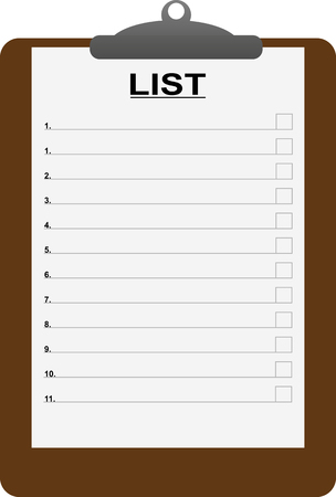 On the clerical holder for documents, a sheet is fixed in numbered rulers, and the inscription LISTのイラスト素材