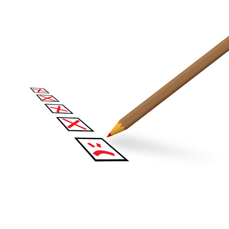 Red pencil on a white sheet of paper crossed out squaresのイラスト素材