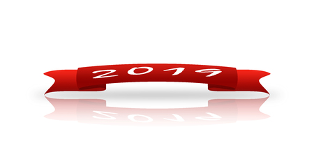 On the red greeting ribbon is written in white 2019 font, white background, reflectionの写真素材