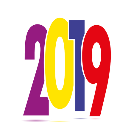 Congratulations on the new year, the number 2019 in different colors,のイラスト素材