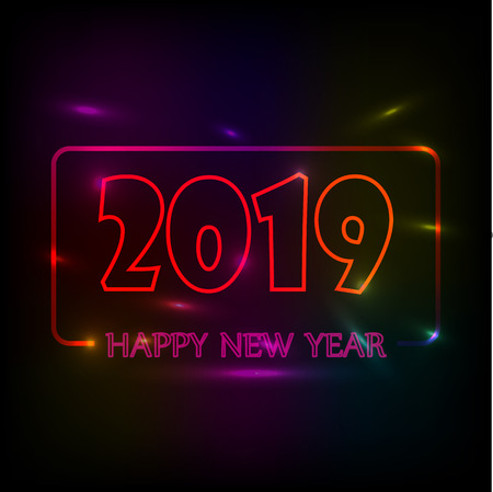 New Year's Eco-congratulation with the new year 2019 and the inscription Happy New Year, color backgroundのイラスト素材