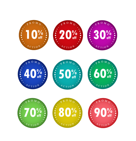 A set of flat icons with an inscription promo stock and a numerical value of discountsのイラスト素材