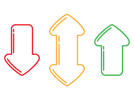 Outlines of red, green and yellow arrows up, down and double in different directionsのイラスト素材