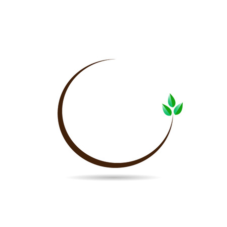 Flat logo with a semicircular branch with three green leavesのイラスト素材
