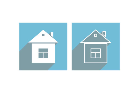 Flat icons of contour and silhouette houses with a window for websites and applications, long shadowのイラスト素材