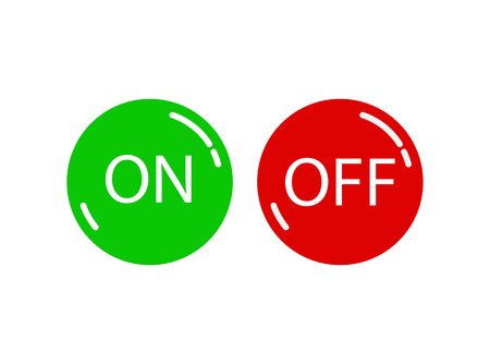 Green and red round buttons with inscriptions ON and OFF