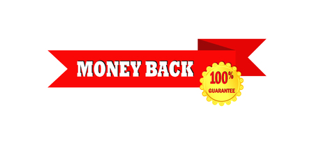 Red ribbon with the inscription return and gold medallion 100 percent guaranteeのイラスト素材