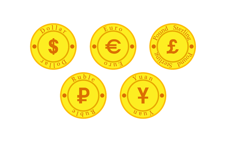 Set of coins with symbols of 5 currenciesのイラスト素材
