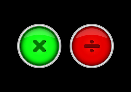 Green and red buttons with multiplication and division signs