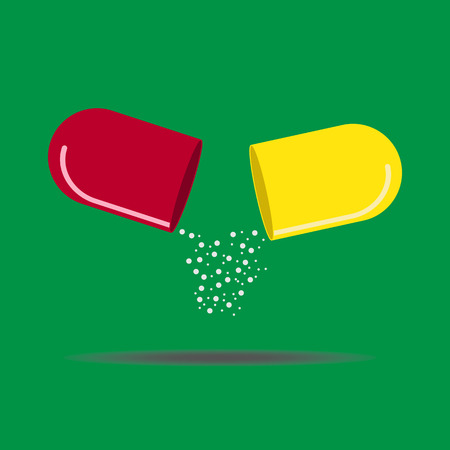 medicine is poured from two halves of the open capsuleのイラスト素材