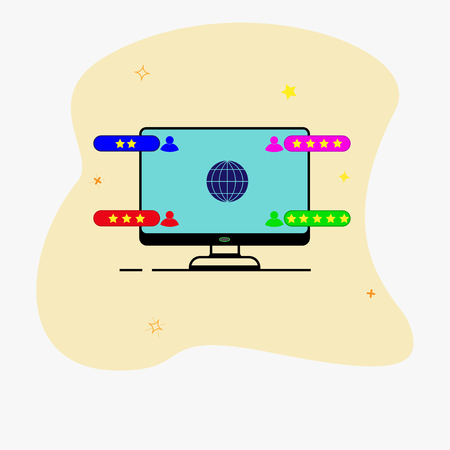 computer monitor screen with characters of participants in a conversation or chatのイラスト素材