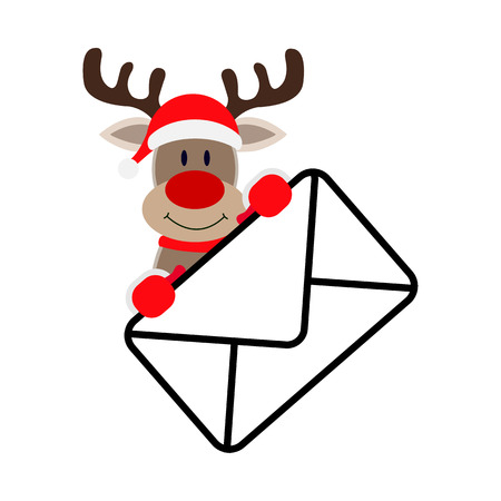 Santa Claus deer holds in his paws a horse with a letter, diagonalのイラスト素材