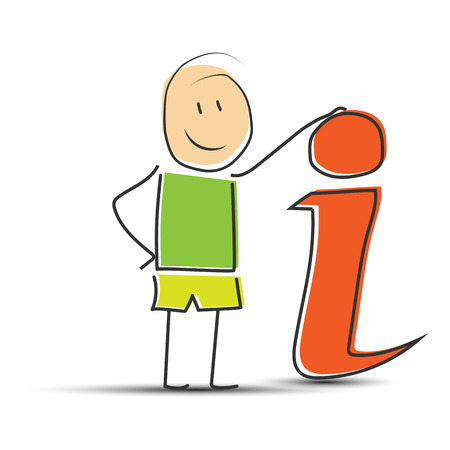 Cartoon man is standing around the letter i.のイラスト素材