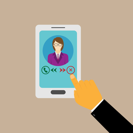 Male hand rejects a remote call on a smartphoneのイラスト素材
