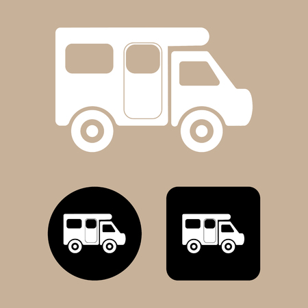 Silhouette of a car with a house on wheels on a round and square backgroundのイラスト素材
