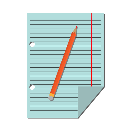 A sheet of paper in a ruler with a red field on the right and a pencil, a flat imageのイラスト素材