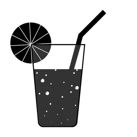 Silhouette monochromatic image of a glass with a drink, a slice of citrus fruit and a strawのイラスト素材