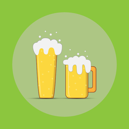 Color illustration of a mug and glass of light foamy carbonated drinkのイラスト素材