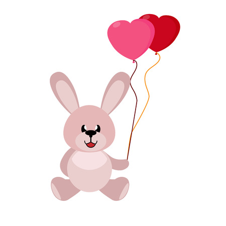 Hare with heart-shaped balloons, simple color imageのイラスト素材