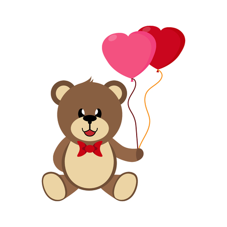 bear with heart-shaped balloons, simple color imageのイラスト素材