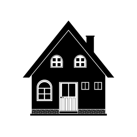 Monochromatic silhouette of a country house, flat imageのイラスト素材