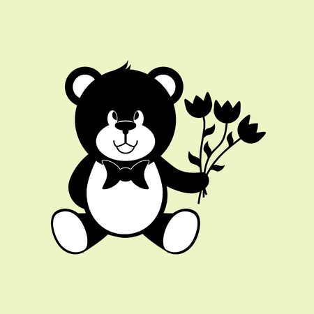 Simple hand drawn bear with flowers and flowersのイラスト素材