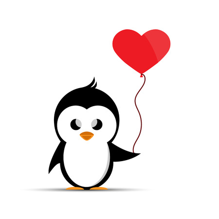 penguin with a balloon in the form of a heart, a simple flat imageのイラスト素材