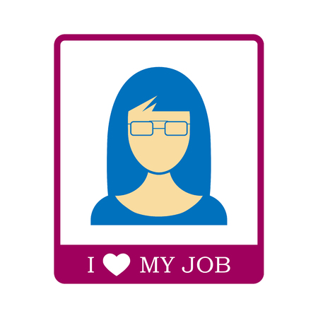 Silhouette of a woman in a square frame with an inscription I love my jobのイラスト素材