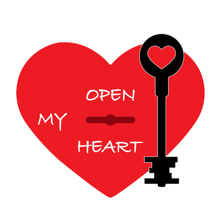 Silhouette of the heart with the key and the inscription open my heartのイラスト素材