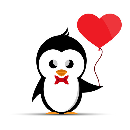 penguin with a red bow on his chest holding a heart-shaped balloonのイラスト素材
