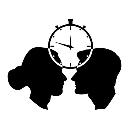 contour of the woman and the man and the stopwatch counts down the timeのイラスト素材
