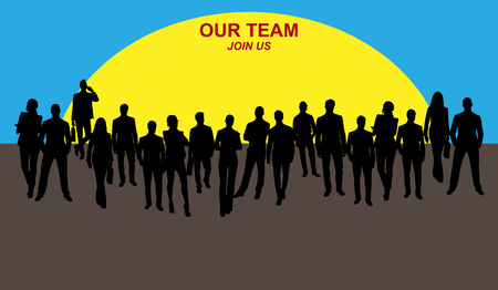 Concept on the topic of working in a single business team and the inscription our team join usのイラスト素材
