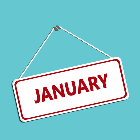 On the screw hangs a sign with a chain and the words Januaryのイラスト素材