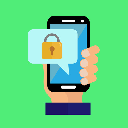 hand holds the smartphone, access to the functions of the smartphone is blockedのイラスト素材