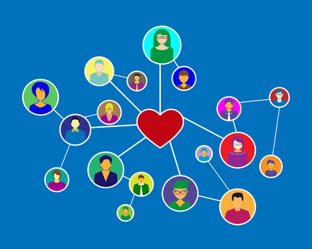 Conceptual illustration on the theme of communication and information transfer between peopleのイラスト素材