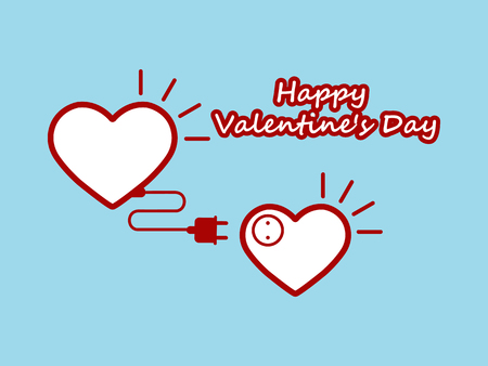 Two hearts are connected by electrical wire, Valentine's Day.のイラスト素材