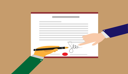 signing contract. Hand signs the contract. Signed the contractのイラスト素材