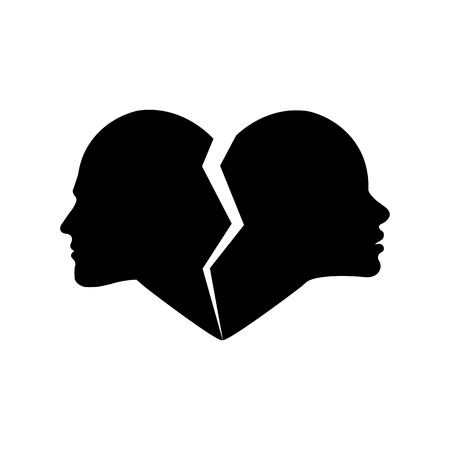 Broken heart with a profile of a male and female faceのイラスト素材