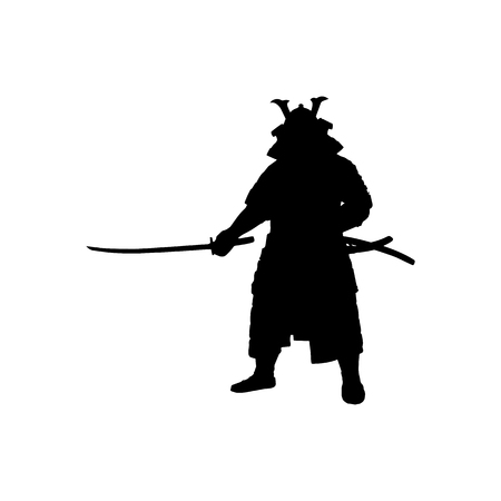 Simple outline silhouette of a Japanese warrior samuraiのイラスト素材