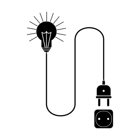 light bulb with a wire and a plug is connected to an electrical outletのイラスト素材