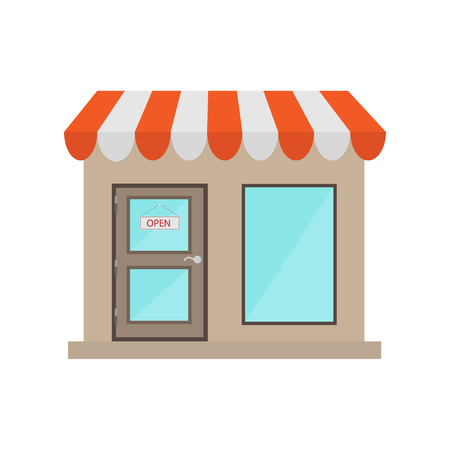On the door of the store hangs a sign open, e-Commerceのイラスト素材