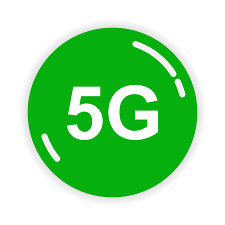 5th generation technology, green button labeled 5Gのイラスト素材