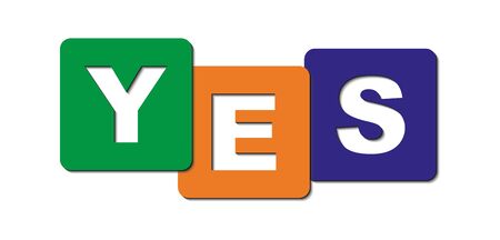 word Yes is made of cubes with letters