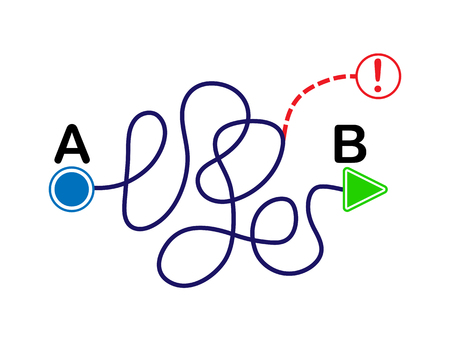 concept of the solution of the problem. Complex curved line by point A and B. Flat designのイラスト素材