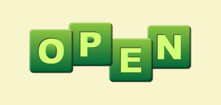 word is Open composed of cubes with lettersのイラスト素材