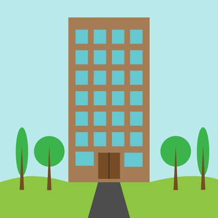 Urban landscape. High-rise building and the trees behindのイラスト素材