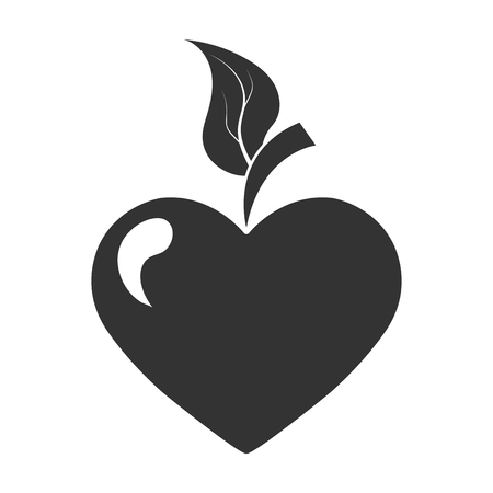 Silhouette of the heart in the form of fruit with leaf, flat designのイラスト素材