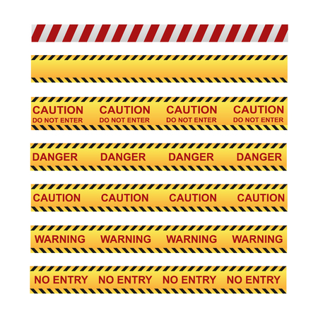set of different tapes for fencing the territory with warning labelsのイラスト素材